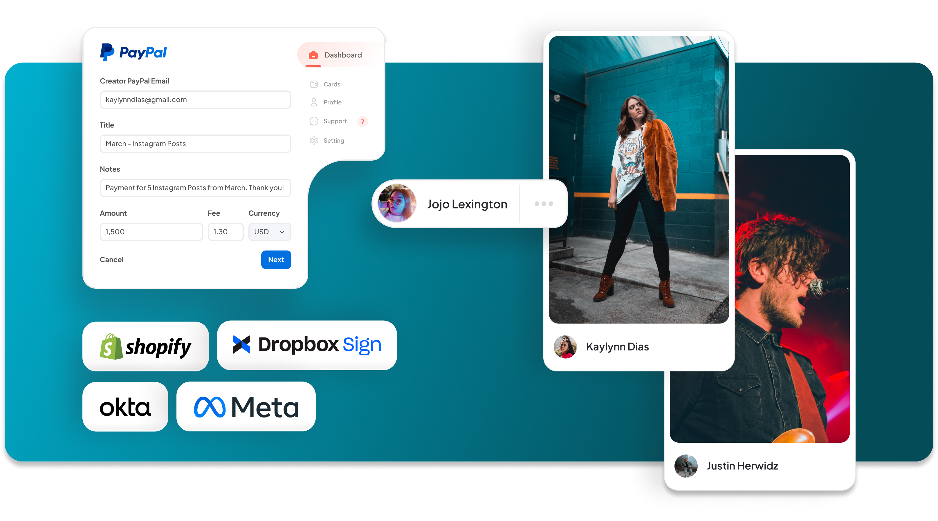 Tagger platform integration: Shopify, Okta, Dropbox, Link, PayPal, and Meta Advertising